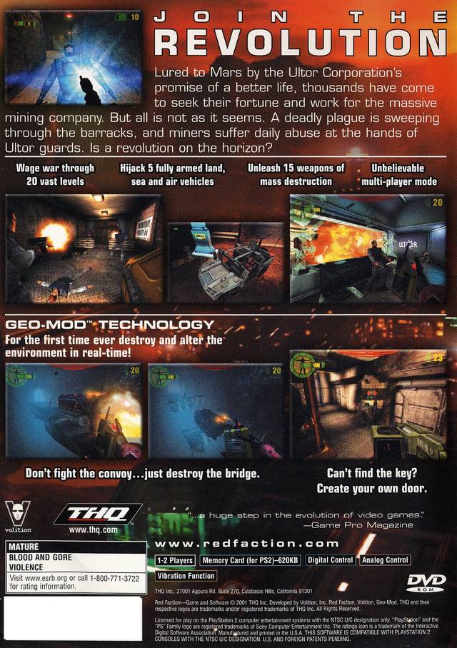 Red Faction Back Cover - Playstation 2 Pre-Played