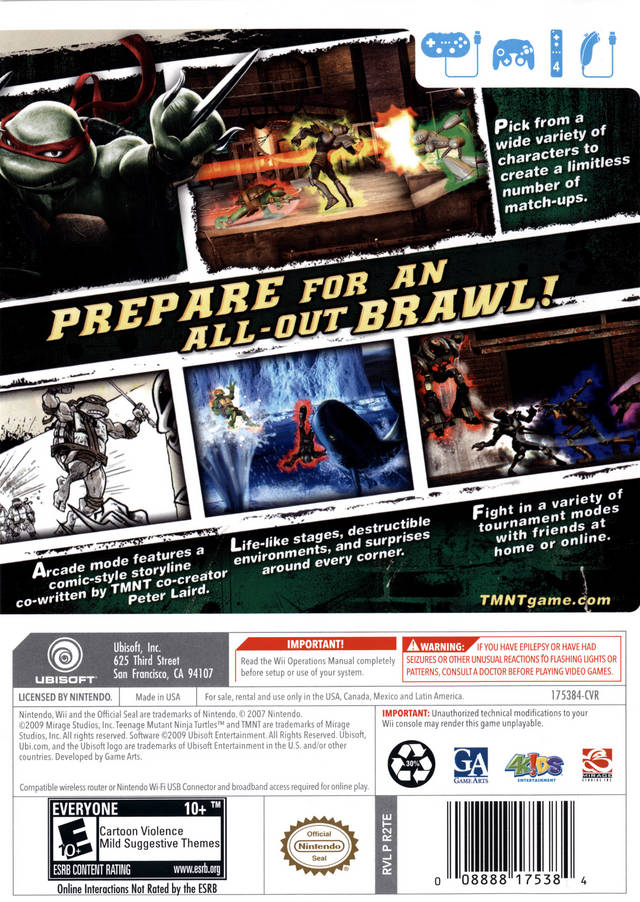 Teenage Mutant Ninja Turtles Smash-Up Back Cover - Nintendo Wii Pre-Played