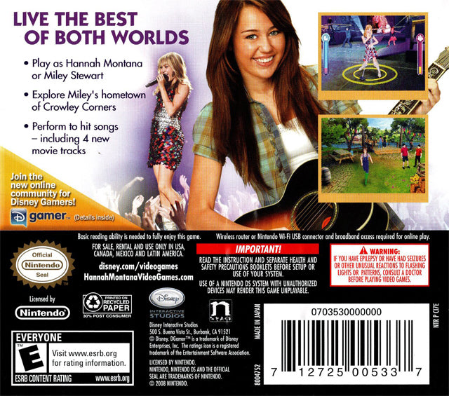 Hannah Montana The Movie Back Cover - Nintendo DS Pre-Played