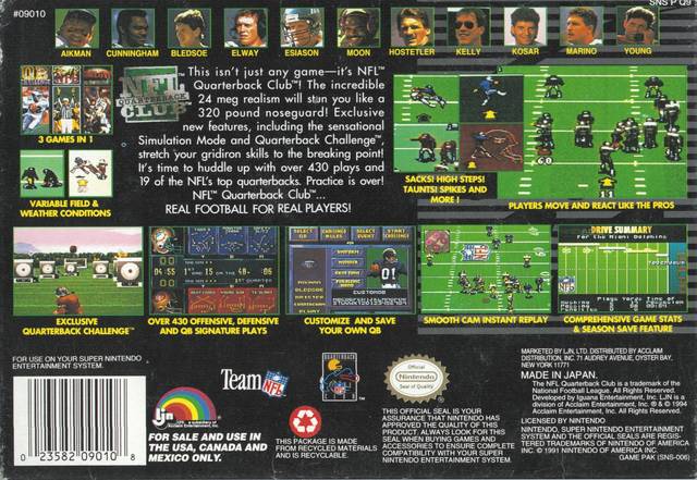 NFL Quarterback Club Back Cover - Super Nintendo, SNES Pre-Played