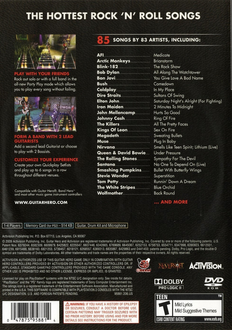 Guitar Hero 5 Back Cover - Playstation 2 Pre-Played