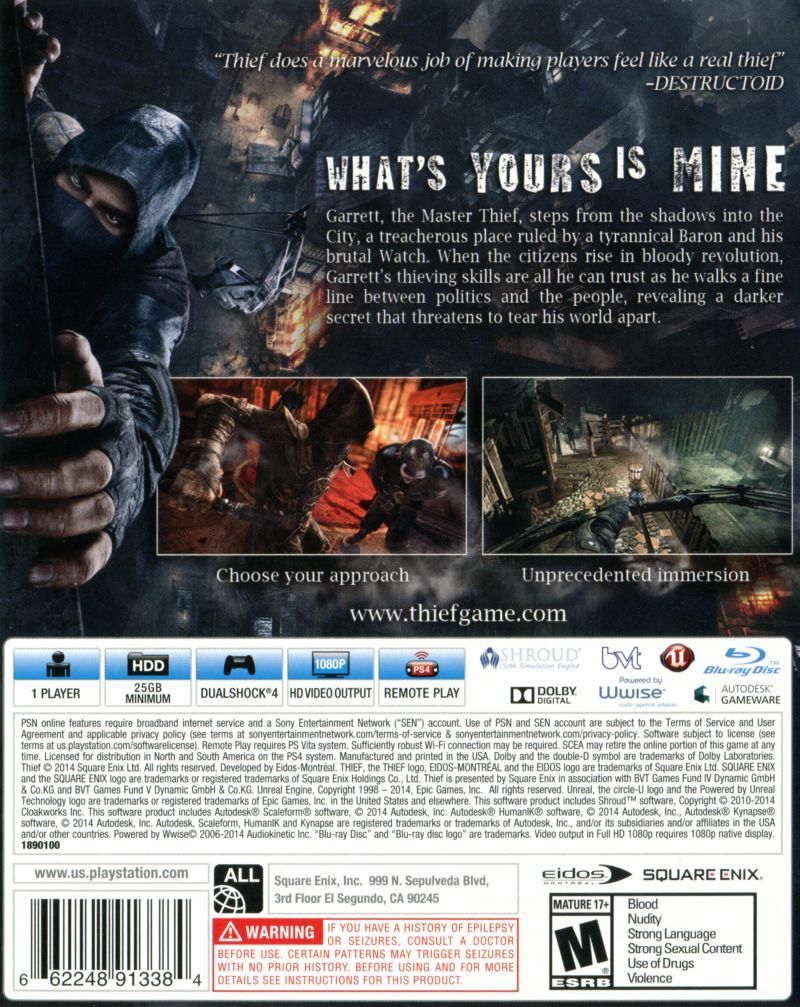 Thief Back Cover - Playstation 4 Pre-Played