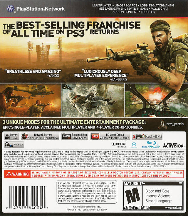 Call of Duty Black Ops Back Cover - Playstation 3 Pre-Played