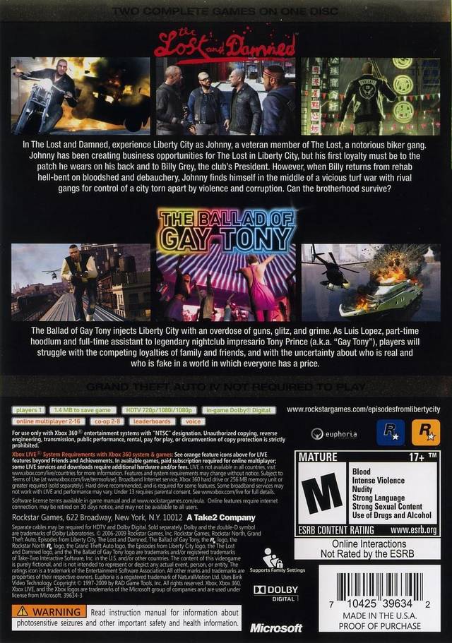 Grand Theft Auto Episodes From Liberty City Back Cover - Xbox 360 Pre-Played