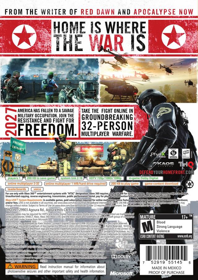 Homefront Back Cover - Xbox 360 Pre-Played