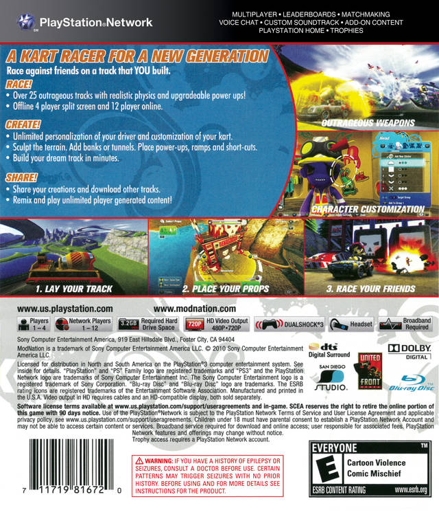 ModNation Racers Back Cover - Playstation 3 Pre-Played