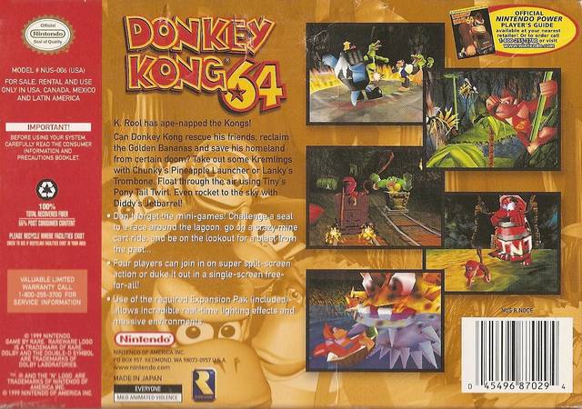 Donkey Kong 64 Back Cover - Nintendo 64 Pre-Played