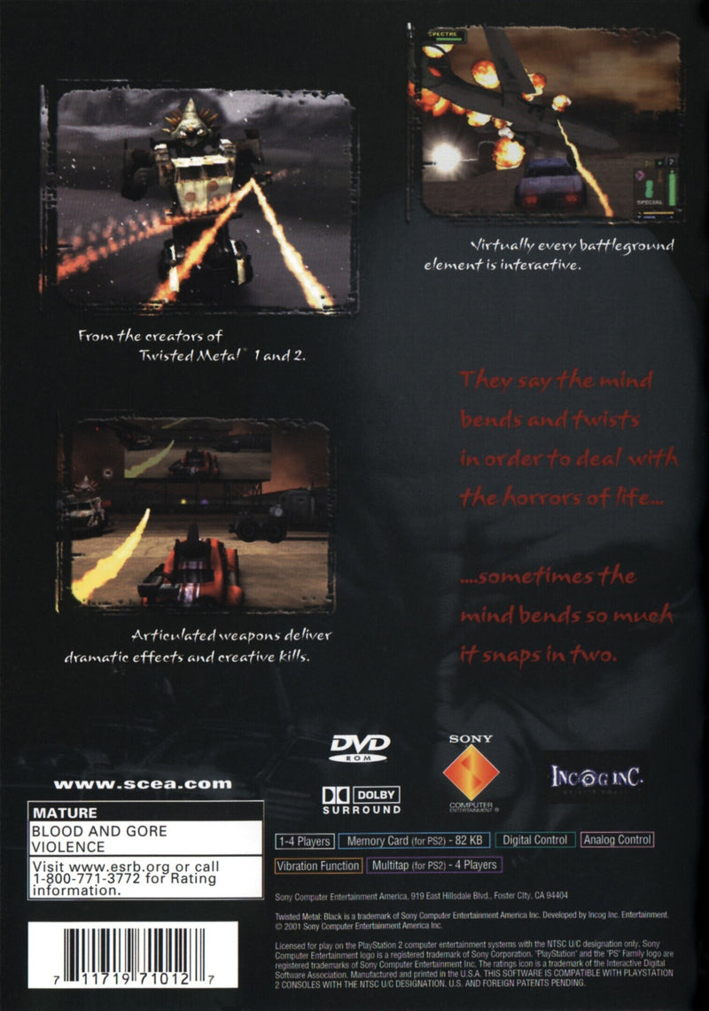 Twisted Metal Black Back Cover - Playstation 2 Pre-Played