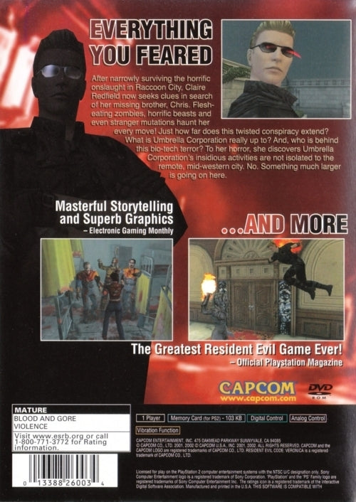 Resident Evil Code: Veronica X Back Cover - Playstation 2