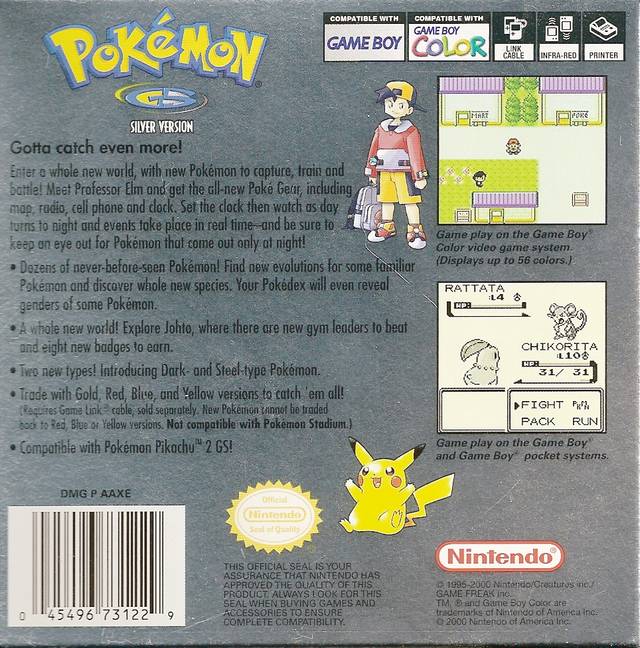 Pokemon Silver Back Cover - Nintendo GameBoy Color Pre-Played