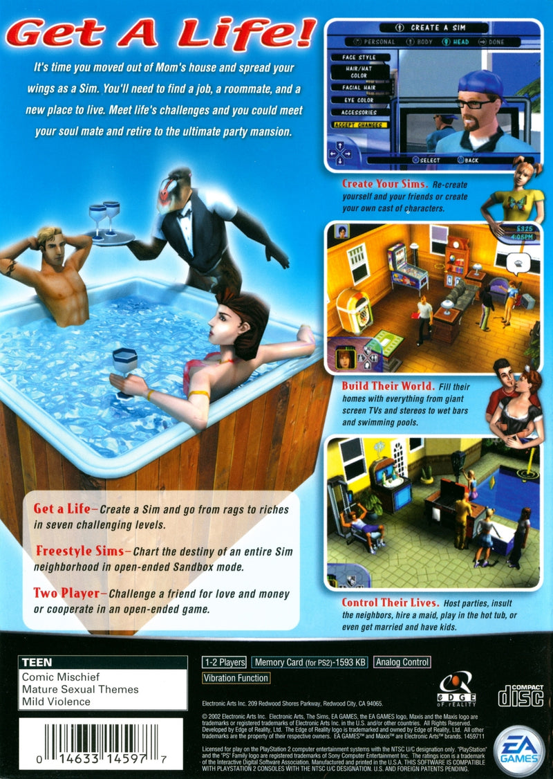 The Sims Back Cover - Playstation 2 Pre-Played