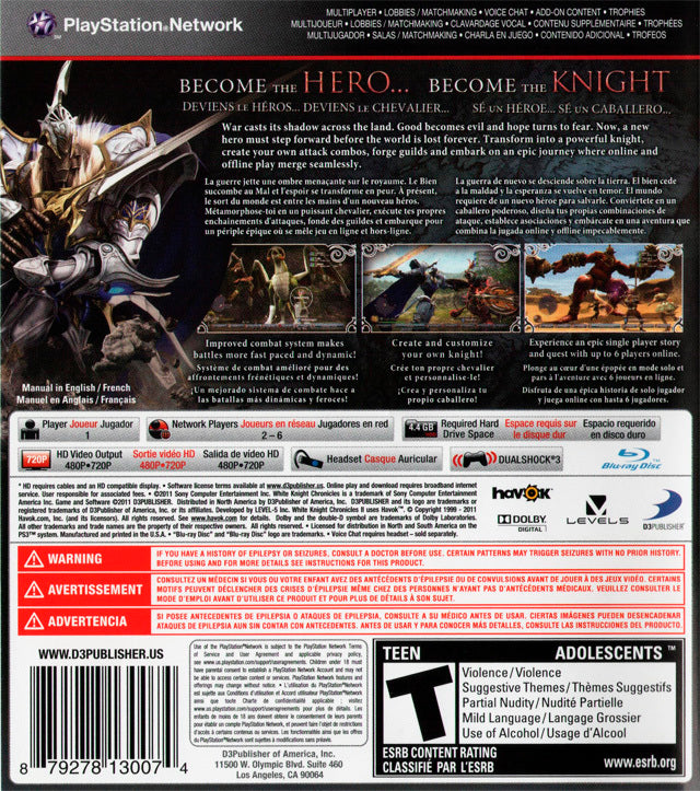 White Knight Chronicles 2 Back Cover - Playstation 3 Pre-Played