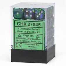 Chessex Festive 12mm D6 Dice Block Green/Silver (36)