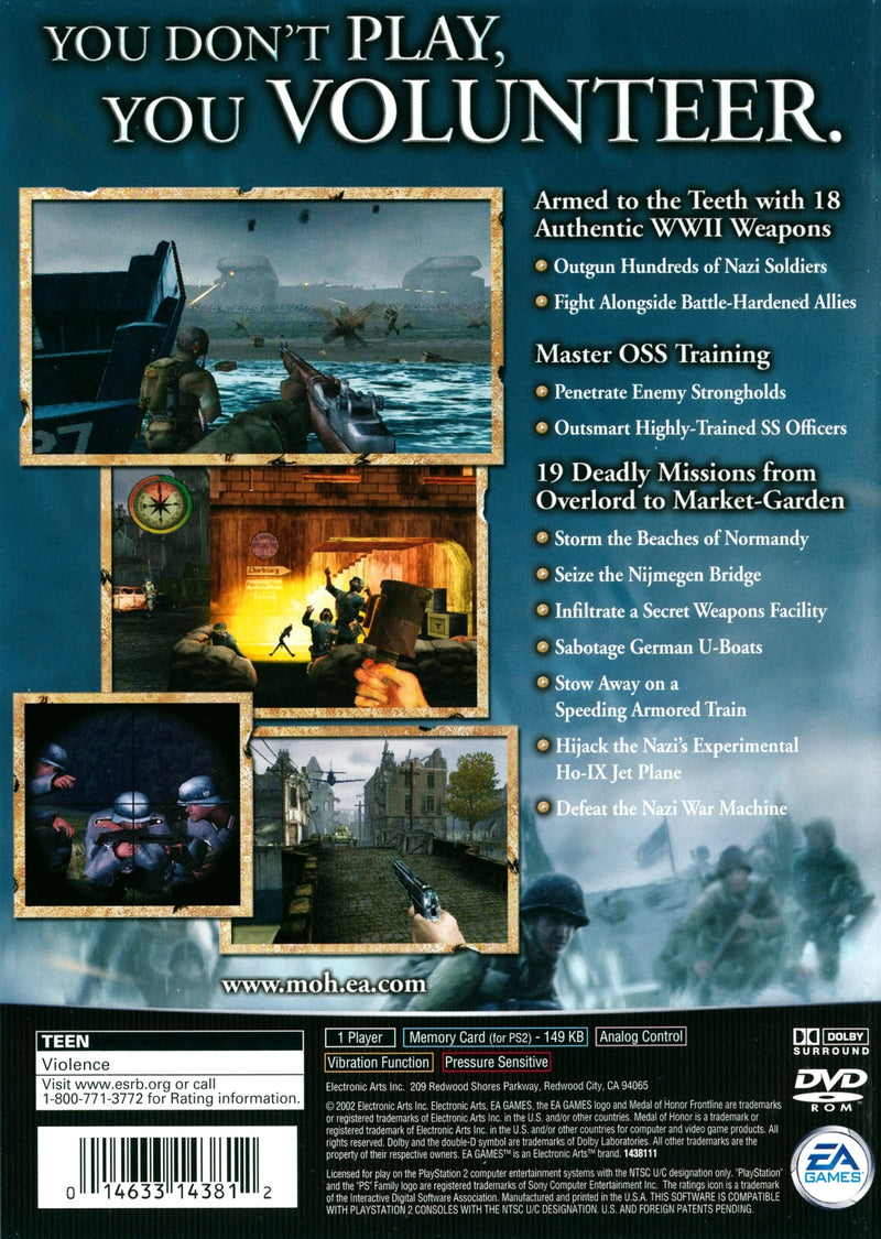 Medal of Honor Frontline Back Cover - Playstation 2 Pre-Played