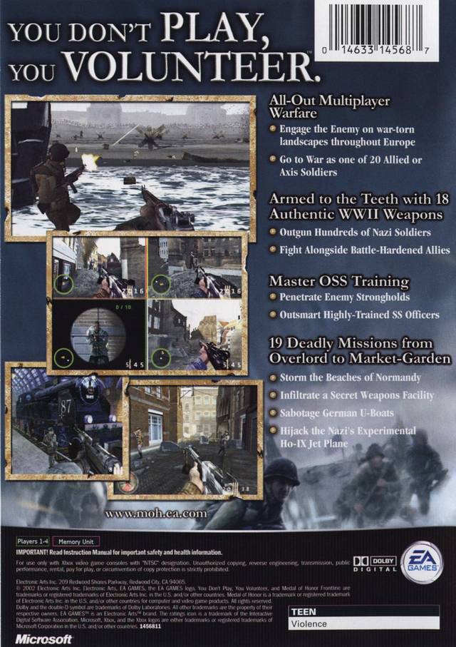Medal of Honor Frontline Back Cover - Xbox Pre-Played