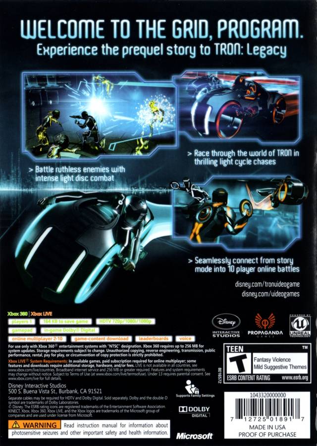 Tron Evolution Back Cover - Xbox 360 Pre-Played