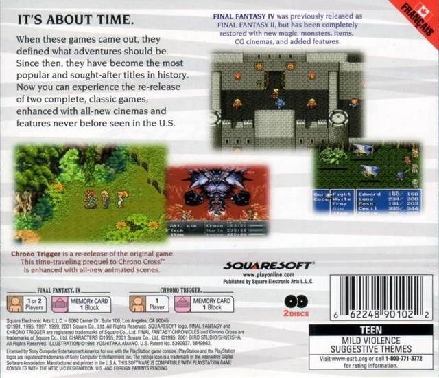 Final Fantasy Chronicles Back Cover Chrono Trigger / Final Fantasy IV Back Cover - Playstation 1 Pre-Played