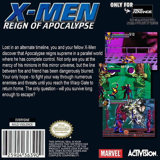X-Men: Reign of Apocalypse Back Cover - Nintendo Gameboy Advance Pre-Played