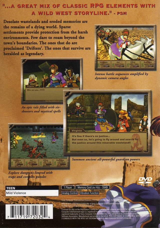 Wild Arms 3 Back Cover - Playstation 2 Pre-Played