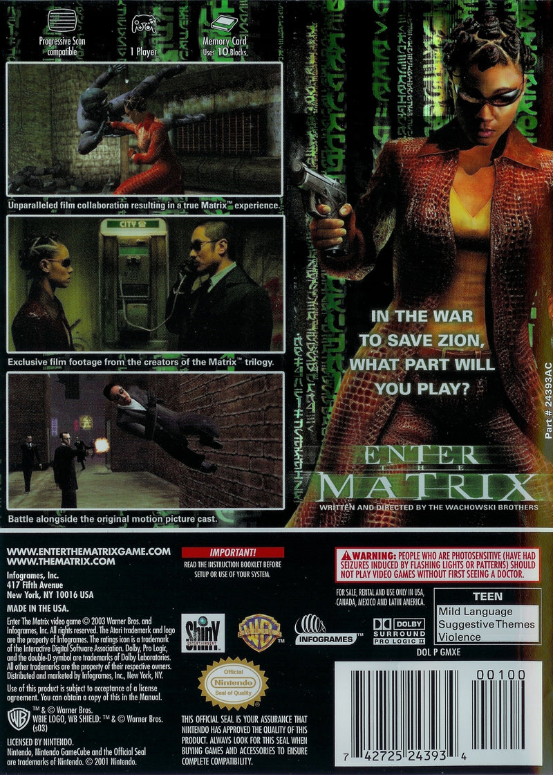 Enter the Matrix Back Cover - Nintendo Gamecube Pre-Played