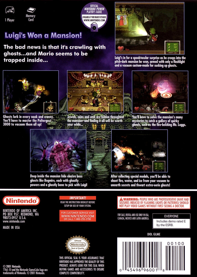 Luigi's Mansion Back Cover - Nintendo Gamecube Pre-Played