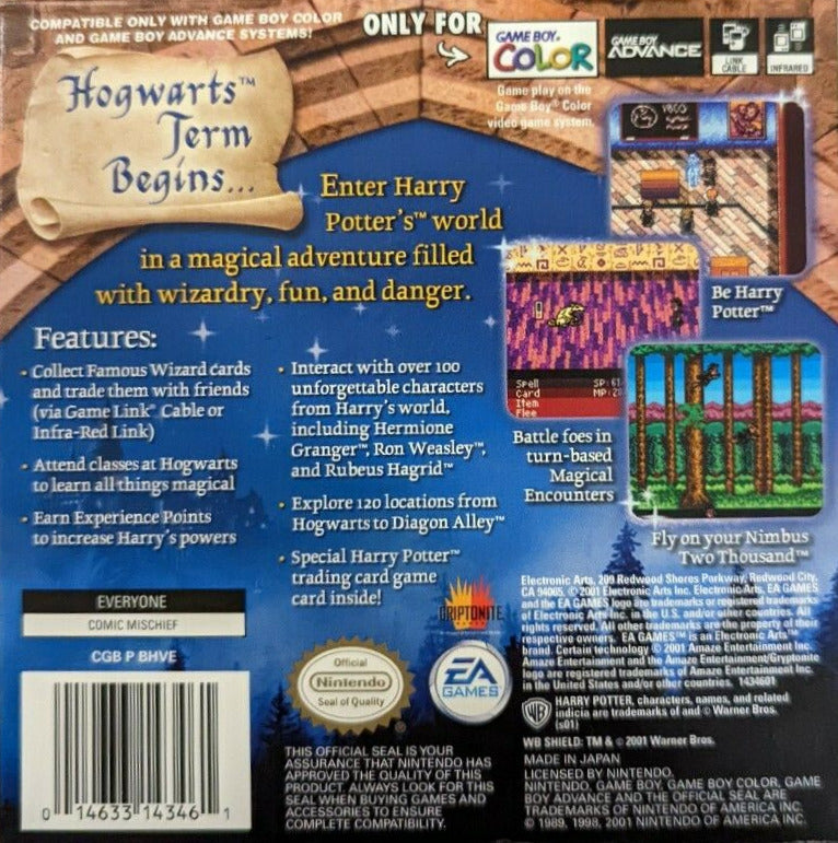 Harry Potter and the Sorcerers Stone Back Cover - Nintendo Gameboy Color Pre-Played