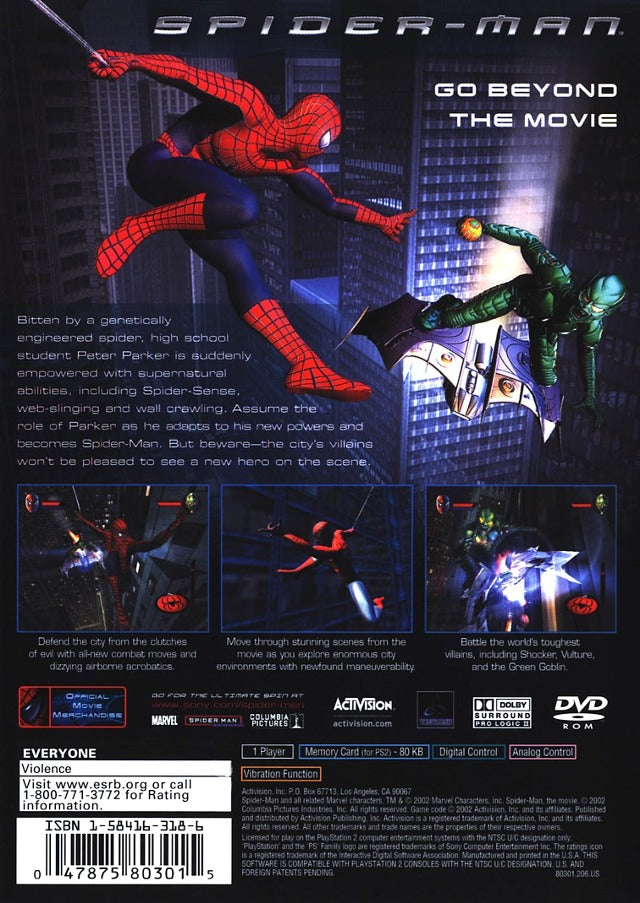 Spider-man Back Cover - Playstation 2 Pre-Played