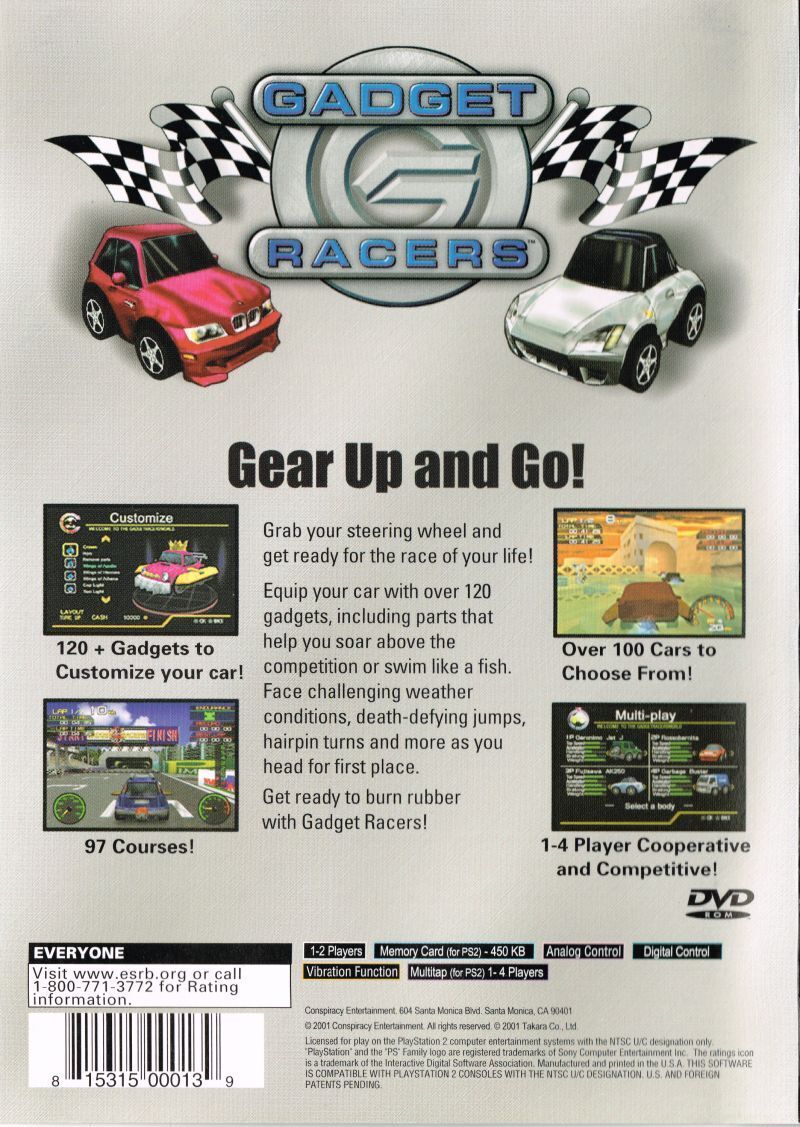 Gadget Racer Back Cover - Playstation 2 Pre-Played