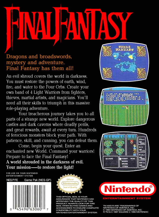 Final Fantasy Back Cover - Nintendo Entertainment System NES Pre-Played