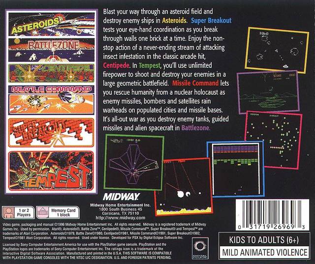 Midway Arcades Greatest Hits Back Cover - Playstation 1 Pre-Played