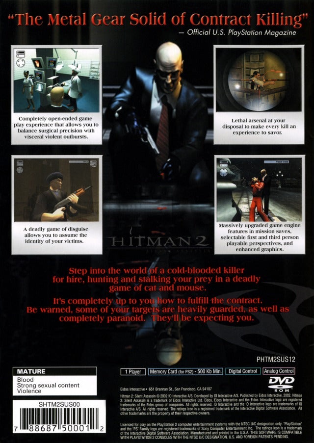 Hitman 2 Silent Assassin Back Cover - Playstation 2 Pre-Played