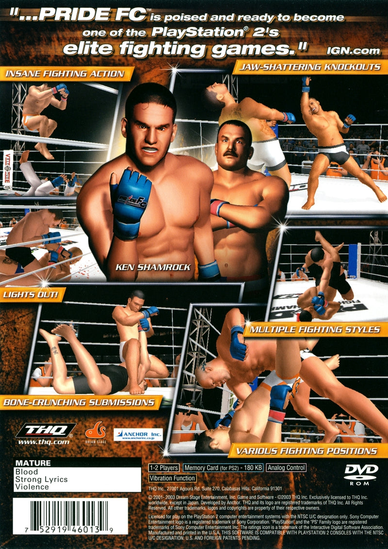 Pride FC Fighting Championships Back Cover - Playstation 2 Pre-Played