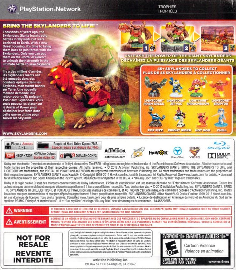 Skylanders Giants Back Cover - Playstation 3 Pre-Played