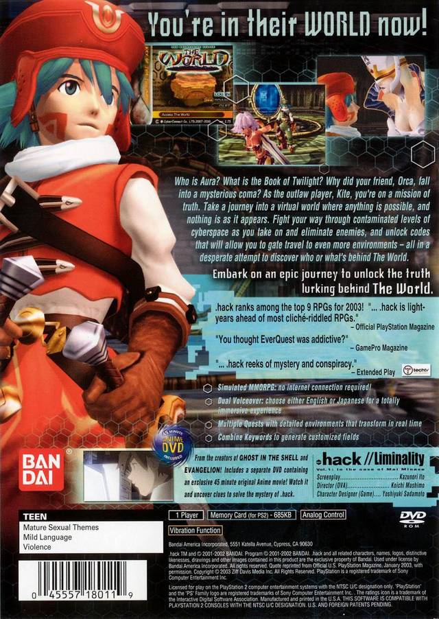 Dot Hack Infection Back Cover - Playstation 2 Pre-Played