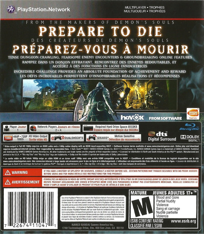 Dark Souls Back Cover - Playstation 3 Pre-Played