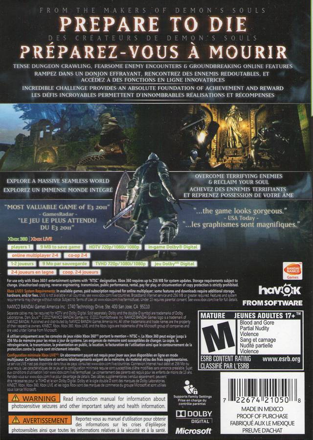 Dark Souls Back Cover - Xbox 360 Pre-Played