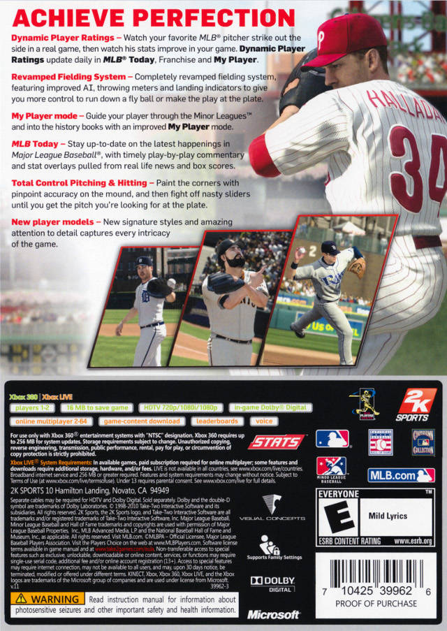 Major League Baseball 2K11 Back Cover - Xbox 360 Pre-Played