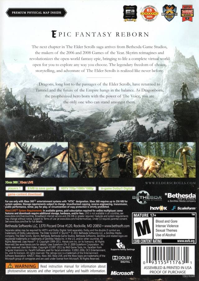 The Elder Scrolls V Skyrim Back Cover - Xbox 360 Pre-Played
