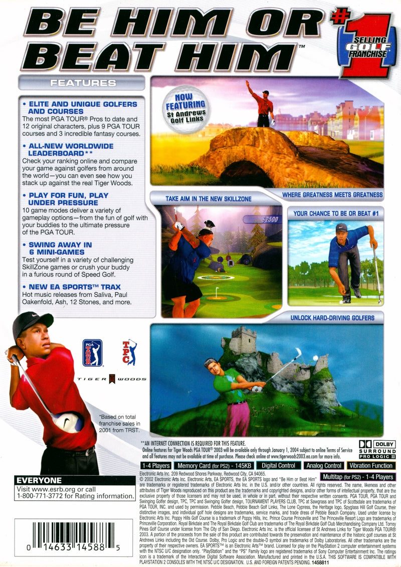Tiger Woods PGA Tour 2003 Back Cover - Playstation 2 Pre-Played