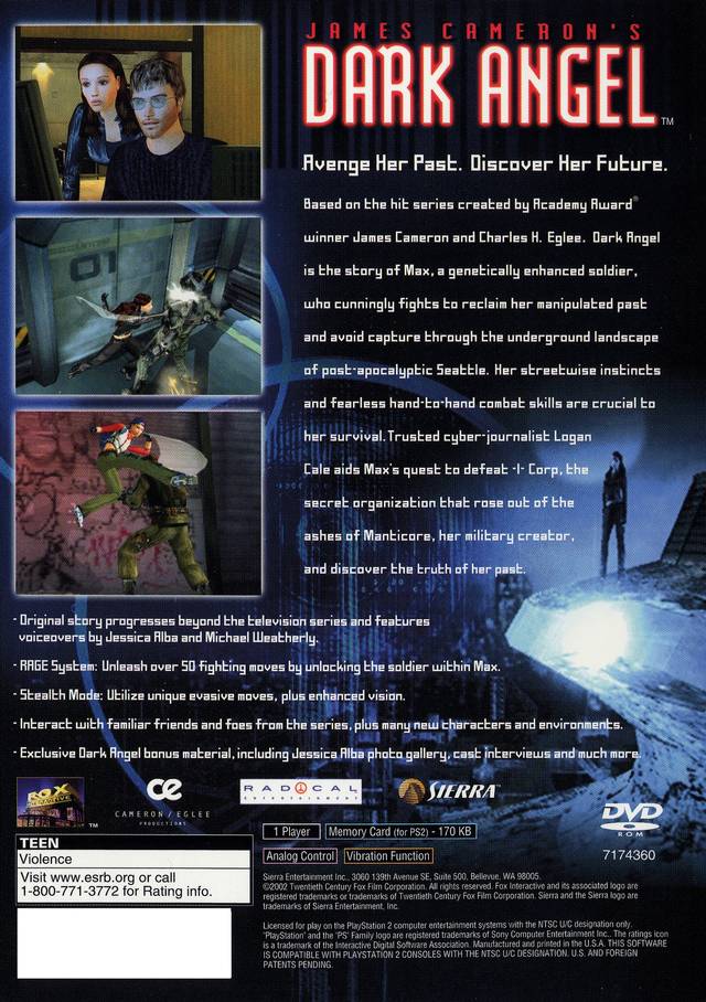 Dark Angel Back Cover - Playstation 2 Pre-Played