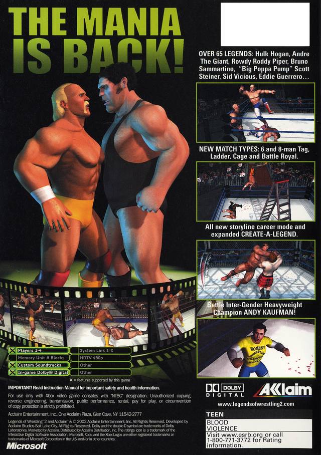 Legends Wrestling II Back Cover - Xbox Pre-Played