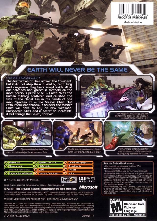 Halo 2 Back Cover - Xbox Pre-Played