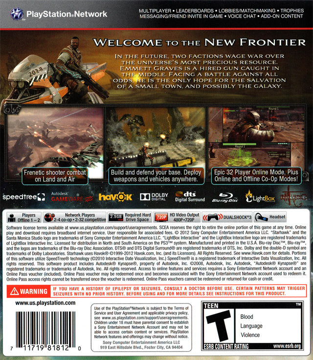 Starhawk Back Cover - Playstation 3 Pre-Played