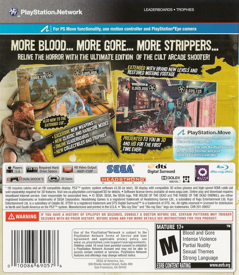 The House of the Dead Overkill Back Cover - Playstation 3 Pre-Played