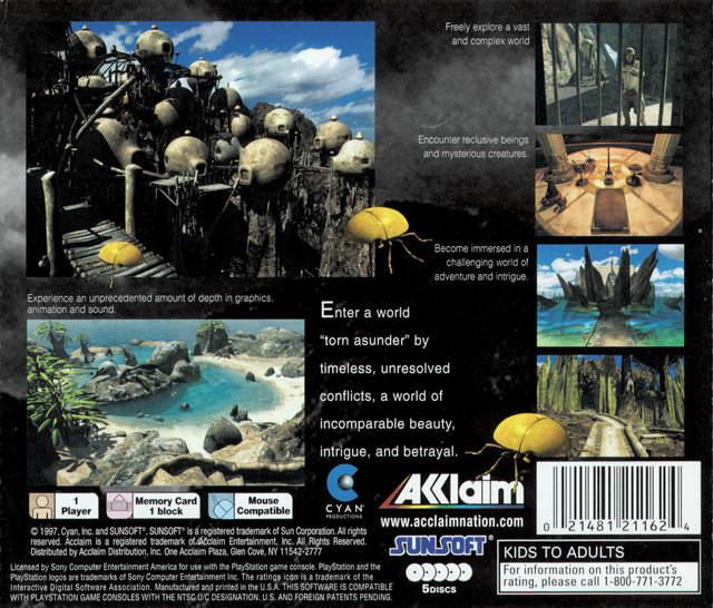 Riven The Sequel to Myst Back Cover - Playstation 1 Pre-Played