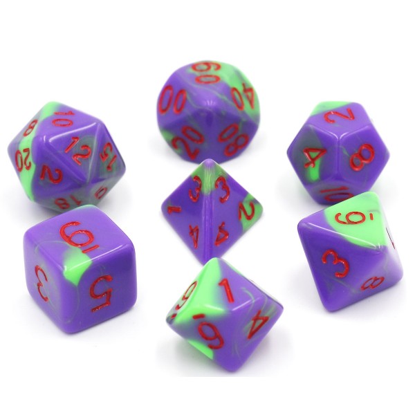 Purple + Green (Red Font) - Game On Color Blend Dice Set