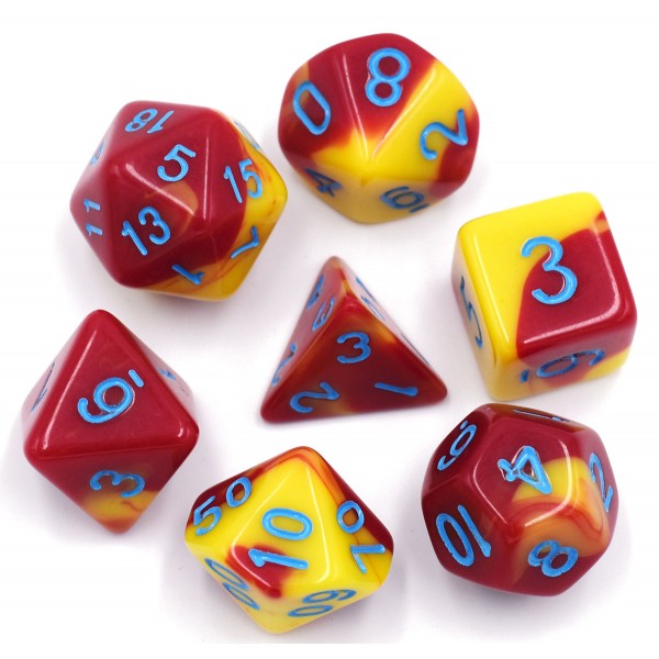 Red + Yellow (Blue Font) - Game On Color Blend Dice Set