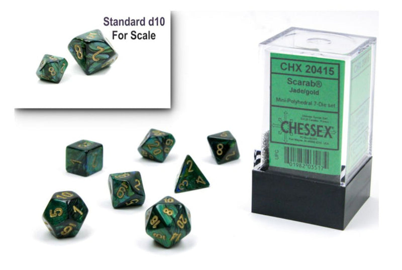 Chessex Scarab Mini 7-Die Set - Jade/Gold 7-Die Set