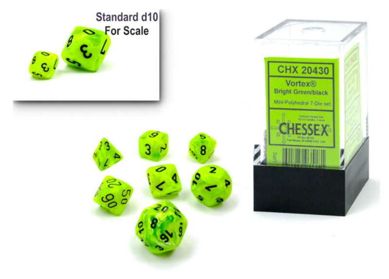 Chessex Vortex Mini 7-Die Set - Bright Green/Black