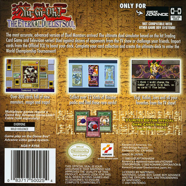 Yu-Gi-Oh! The Eternal Duelist Soul Back Cover - Nintendo Gameboy Advance Pre-Played